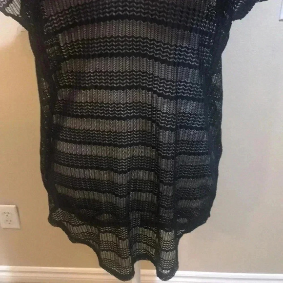 Dream Beach Black Hooded Swim Cover Up Rounded Hem Sheer Chevron Design-M - Picture 8 of 8